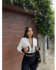 Beyaz Tasarım Fermuarlı Crop Hırka