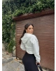 Beyaz Premium Crop Sweatshırt
