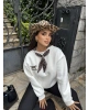 Beyaz Leopar Fularlı Oversize Sweatshırt