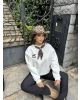 Beyaz Leopar Fularlı Oversize Sweatshırt