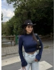 Lacivert Balenli Yarım Balıkçı Yaka Crop