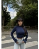 Lacivert Balenli Yarım Balıkçı Yaka Crop