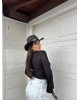 Siyah Aksesuar Detay Gofre Crop