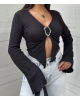 Siyah Aksesuar Detay Gofre Crop