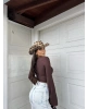 Kahverengi Aksesuar Detay Gofre Crop