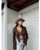 Kahverengi Aksesuar Detay Gofre Crop