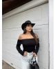 Siyah Madonna Yaka Basic Crop