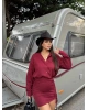 Bordo Büzgülü Premium Gömlek Elbise