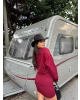 Bordo Büzgülü Premium Gömlek Elbise