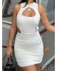 Beyaz Bel Dekolteli Mini Elbise