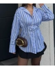 Mavi Çizgili Oversize Tasarım Gömlek