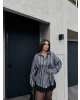 Gri Çizgili Oversize Tasarım Gömlek
