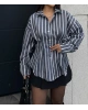 Gri Çizgili Oversize Tasarım Gömlek