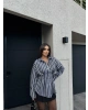 Gri Çizgili Oversize Tasarım Gömlek