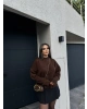 Kahverengi Yırtmaç Detay Basic Oversize Kazak