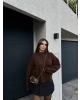 Kahverengi Yırtmaç Detay Basic Oversize Kazak