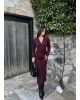 Mürdüm Fırfırlı Uzun Elbise