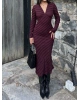 Mürdüm Fırfırlı Uzun Elbise