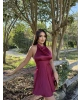 Bordo Saten Sırt Detay Mini Elbise