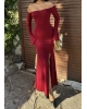 Bordo Sırt Bağlama Detay Uzun Elbise