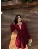Bordo İspanyol Kol V Yaka Şortlu Elbise