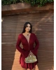 Bordo İspanyol Kol V Yaka Şortlu Elbise