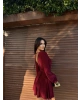 Bordo İspanyol Kol V Yaka Şortlu Elbise