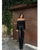 Siyah Şardonlu Deri Pantolon