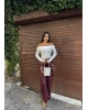 Bordo Şardonlu Deri Pantolon