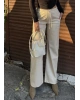 Bej Şardonlu Deri Pantolon