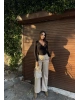 Bej Şardonlu Deri Pantolon