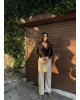 Bej Şardonlu Deri Pantolon
