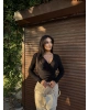 Siyah Kruvaze Yaka Aksesuar Detay Crop