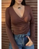Kahverengi Kruvaze Yaka Aksesuar Detay Crop