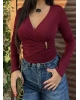 Bordo Kruvaze Yaka Aksesuar Detay Crop