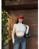 Beyaz Slim Fit Fermuarlı Body