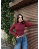 Bordo Slim Fit Fermuarlı Body