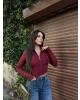 Bordo Slim Fit Fermuarlı Body