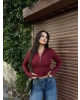 Bordo Slim Fit Fermuarlı Body
