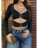 Siyah Dekolteli Toka Detay Crop