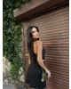 Siyah Düğmeli Deri Strapelez Crop