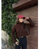 Kahverengi Balıkçı Yaka Kazak