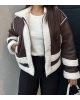 Kahverengi Beyaz Oversize Peluş Mont