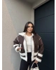 Kahverengi Beyaz Oversize Peluş Mont