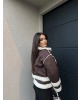 Kahverengi Beyaz Oversize Peluş Mont