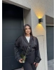 Siyah Düğme Detay Kemerli Crop Trençkot