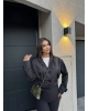 Siyah Düğme Detay Kemerli Crop Trençkot