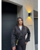 Siyah Düğme Detay Kemerli Crop Trençkot