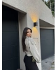 Bej Düğme Detay Kemerli Crop Trençkot