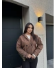 Kahverengi Düğme Detay Kemerli Crop Trençkot